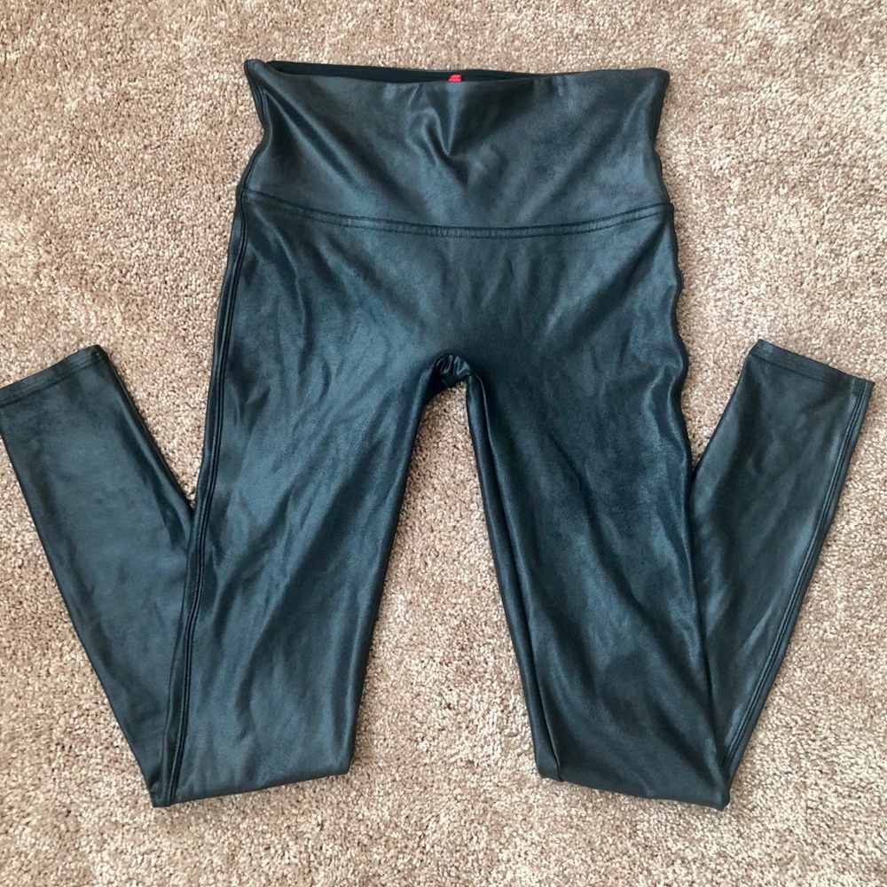 SPANX Black Faux Leather Leggings, Medium